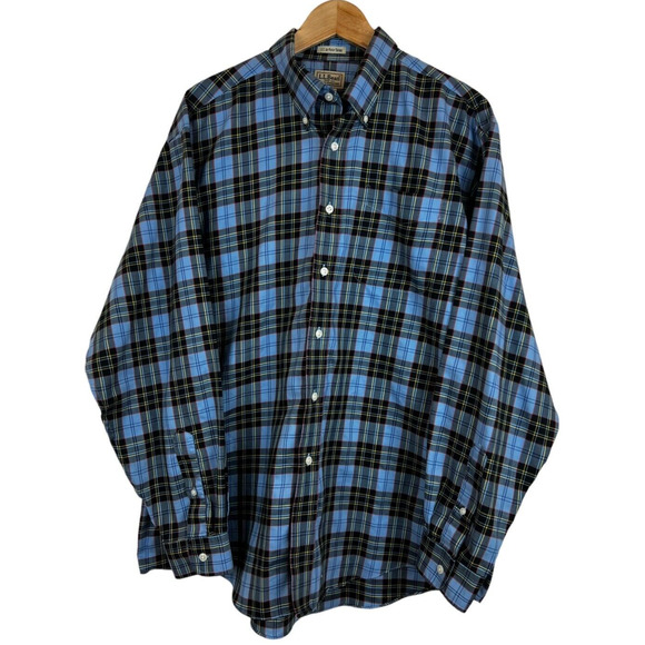 LL Bean Mens Long Sleeve‎ US Air Force Tartan Plaid Button Up Shirt Size Large - Picture 1 of 4